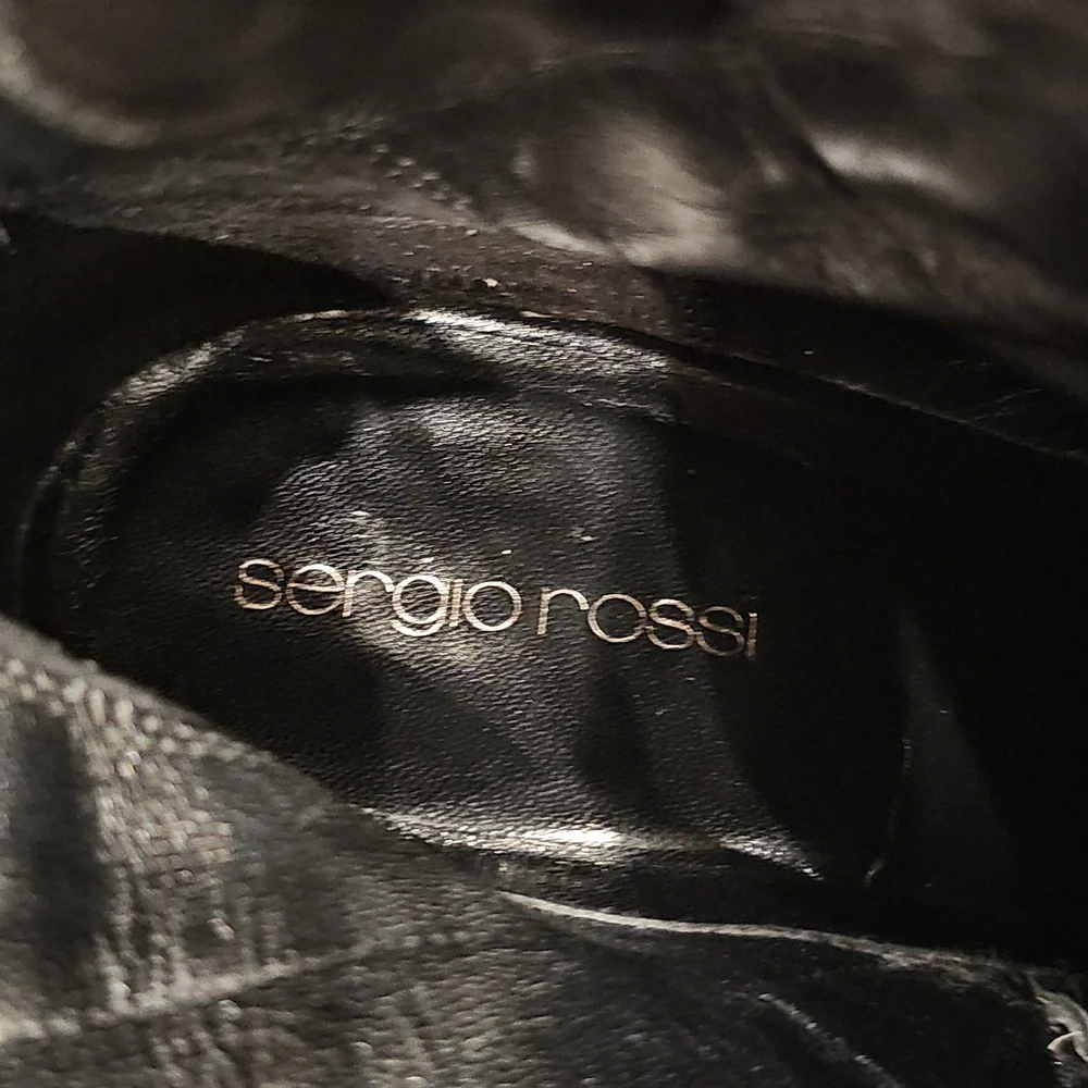 [Like New] Stunning SERGIO ROSSI Black Lizard Knee Boots Sexy (EU 37)
